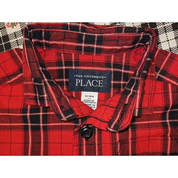 Toddler Boys Christmas Layered Shirt Set 12–18mo – Plaid Button Up + Tee - Picture 3 of 6